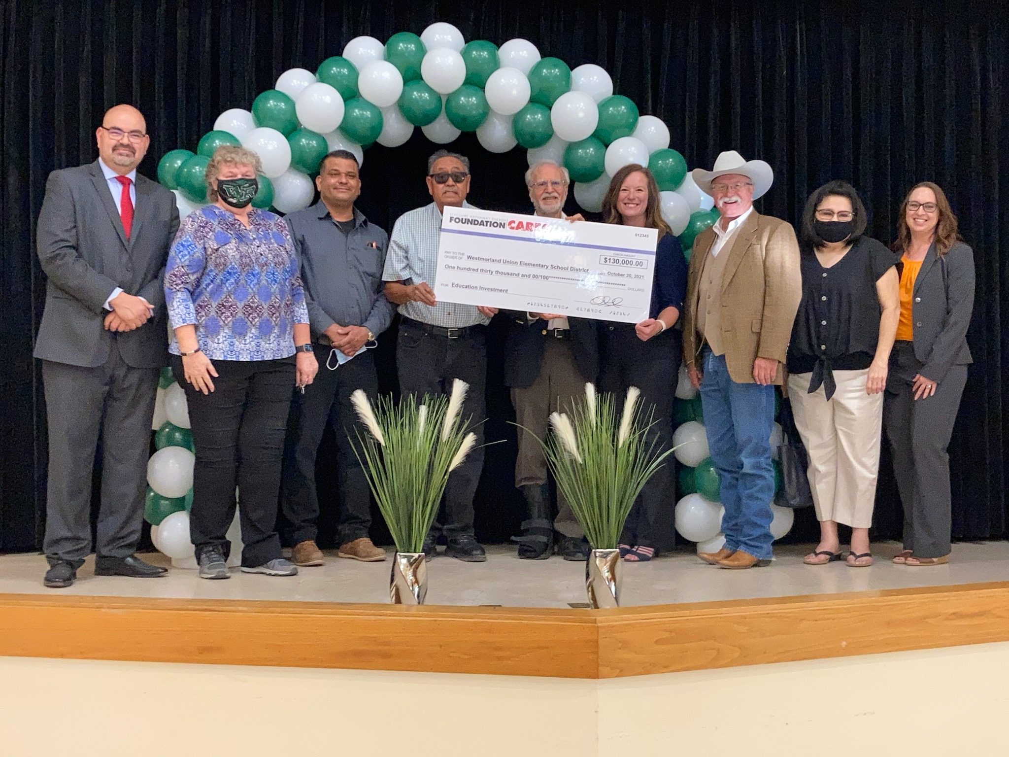 Presentation of check to Westmorland Union Elementary School District